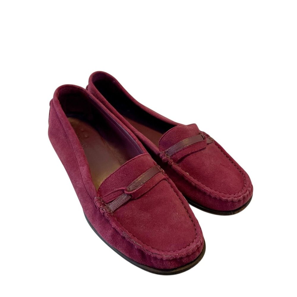 LL Bean Womens 7.5 M Burgundy Suede Loafers Penny Moccasin Driving Shoes